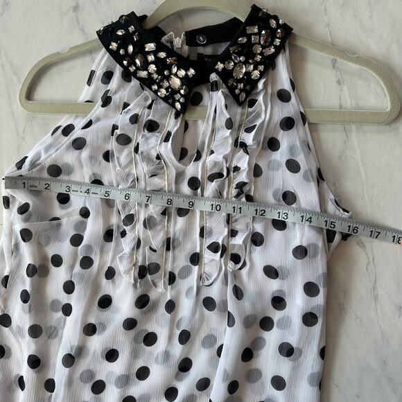 NWT WHBM White w/Black Polka Dot Chiffon Shirt Removable Rhinestone Collar Sz 0 - Picture 10 of 11